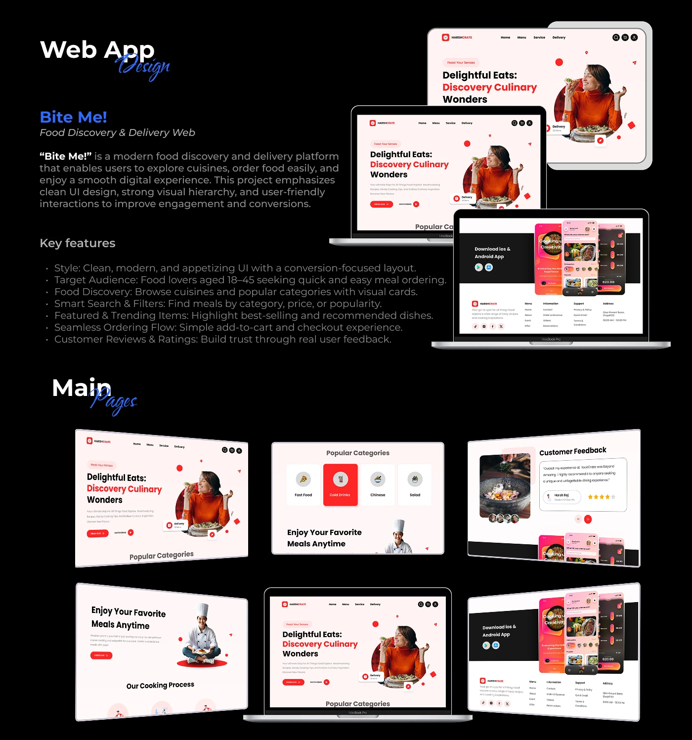 Bite Me food discovery and delivery webpage design