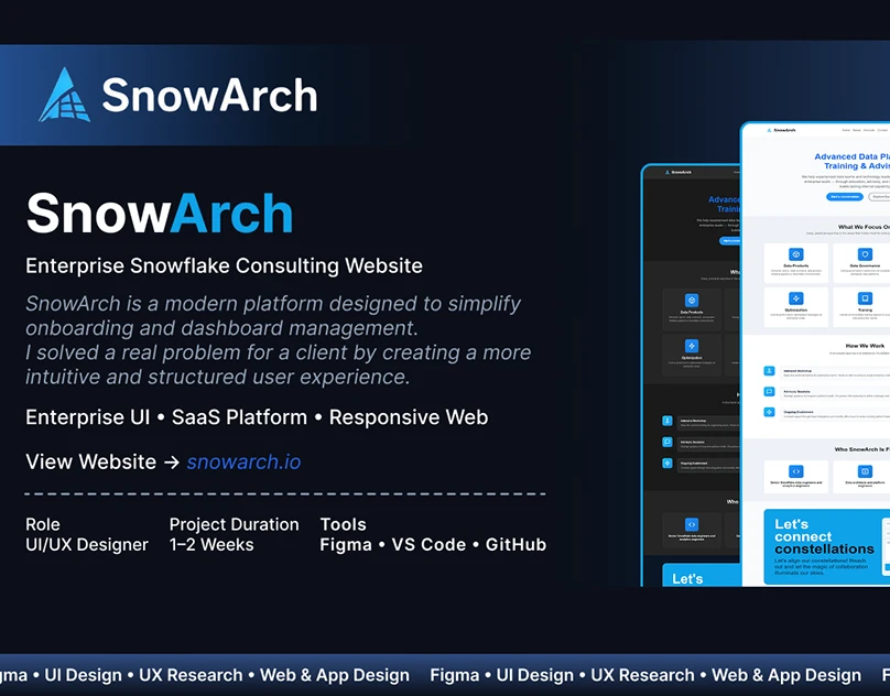 SnowArch onboarding case study cover from Harsh Raj’s Behance project